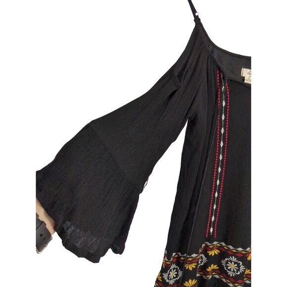 Exist Mini Tunic Dress Womens S Black Boho Southwestern Festival Embroidered - Picture 6 of 12